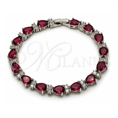 White Gold Filled Tennis Bracelet, Teardrop Design, with Ruby and White Cubic Zirconia, Polished, Rhodium Finish, 03.460.0001.5.07 (Thickness, 8 Inches Length)