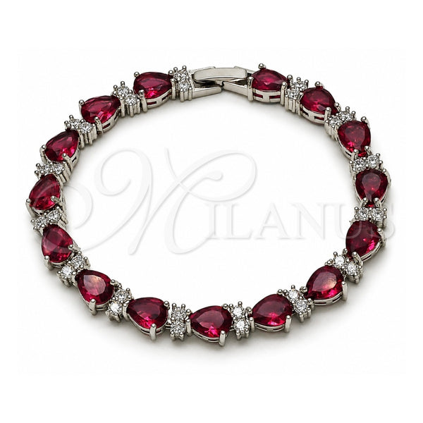 White Gold Filled Tennis Bracelet, Teardrop Design, with Ruby and White Cubic Zirconia, Polished, Rhodium Finish, 03.460.0001.5.07 (Thickness, 8 Inches Length)