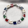 Rhodium Gold Filled Tennis Bracelet, with Multicolor and White Cubic Zirconia, Polished, Rhodium Finish, 03.460.0002.07 (Thickness, 7 Inches Length)