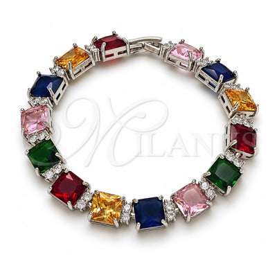 White Gold Filled Tennis Bracelet, with Multicolor and White Cubic Zirconia, Polished, Rhodium Finish, 03.460.0002.07 (Thickness, 7 Inches Length)
