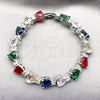 Rhodium Gold Filled Tennis Bracelet, Heart Design, with Multicolor and White Cubic Zirconia, Polished, Rhodium Finish, 03.460.0004.07 (Thickness, 7 Inches Length)