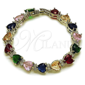 White Gold Filled Bracelet — Tennis Bracelet Heart Design with Multicolor and White — main product view — SKU 165930 | Oro Laminado Blanco brazalete — Tennis Bracelet corazón diseño with Multicolor and blanco — SKU 165930