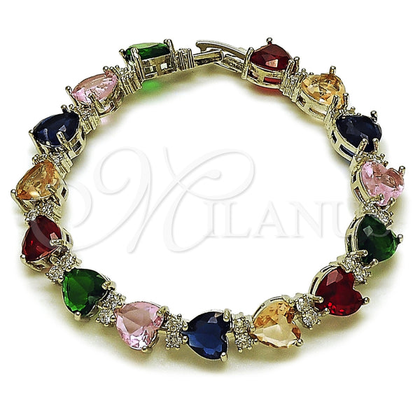 White Gold Filled Bracelet — Tennis Bracelet Heart Design with Multicolor and White — main product view — SKU 165930 | Oro Laminado Blanco brazalete — Tennis Bracelet corazón diseño with Multicolor and blanco — SKU 165930