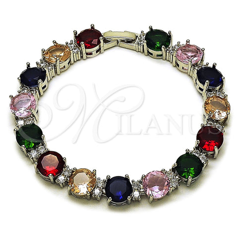 Rhodium Gold Filled Tennis Bracelet, with Multicolor and White Cubic Zirconia, Polished, Rhodium Finish, 03.460.0005.07 (Thickness, 7 Inches Length)