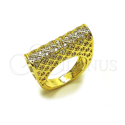 Oro Laminado Multi Stone Ring, Gold Filled Style Horseshoe Design, with White Cubic Zirconia, Polished, Golden Finish, 01.283.0068.07 (Size 7)