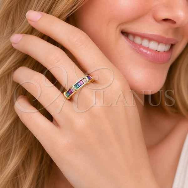 Gold Filled Ring — Multi Stone Ring Baguette Design with Multicolor Cubic — alternate product view — SKU 165938 | Oro Laminado anillo — Multi Stone Ring Baguette diseño with Multicolor Cubic — SKU 165938