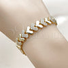 Oro Laminado Tennis Bracelet, Gold Filled Style Heart Design, with White Cubic Zirconia, Polished, Golden Finish, 03.283.0561.07 (Thickness, 8 Inches Length)