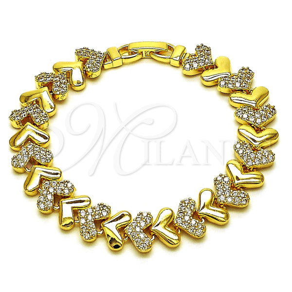 Gold Filled Bracelet — Tennis Bracelet Heart Design with White Cubic Zirconia — main product view — SKU 165941 | Oro Laminado brazalete — Tennis Bracelet corazón diseño with blanco Cubic Zirconia — SKU 165941