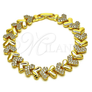 Gold Filled Bracelet — Tennis Bracelet Heart Design with White Cubic Zirconia — main product view — SKU 165941 | Oro Laminado brazalete — Tennis Bracelet corazón diseño with blanco Cubic Zirconia — SKU 165941