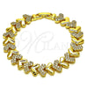 Oro Laminado Tennis Bracelet, Gold Filled Style Heart Design, with White Cubic Zirconia, Polished, Golden Finish, 03.283.0561.07 (Thickness, 8 Inches Length)