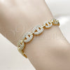 Oro Laminado Tennis Bracelet, Gold Filled Style Puff Mariner Design, with White Cubic Zirconia and White Micro Pave, Polished, Golden Finish, 03.283.0562.07 (Thickness, 7 Inches Length)