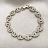 Oro Laminado Tennis Bracelet, Gold Filled Style Puff Mariner Design, with White Cubic Zirconia and White Micro Pave, Polished, Golden Finish, 03.283.0562.07 (Thickness, 7 Inches Length)