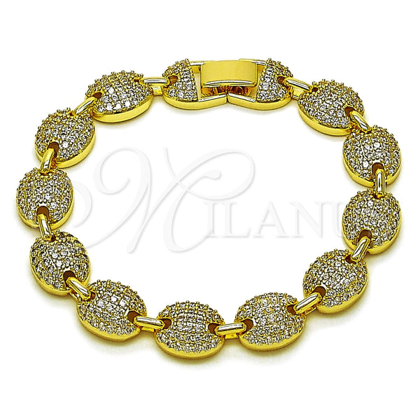 Oro Laminado Tennis Bracelet, Gold Filled Style Puff Mariner Design, with White Cubic Zirconia, Polished, Golden Finish, 03.283.0563.07 (10 MM Thickness, 8 Inches Length)
