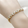 Oro Laminado Fancy Bracelet, Gold Filled Style Heart and Hugs and Kisses Design, with White Cubic Zirconia, Diamond Cutting Finish, Golden Finish, 03.283.0564.07 (05 MM Thickness, 8 Inches Length)