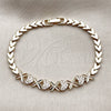 Oro Laminado Fancy Bracelet, Gold Filled Style Heart and Hugs and Kisses Design, with White Cubic Zirconia, Diamond Cutting Finish, Golden Finish, 03.283.0564.07 (05 MM Thickness, 8 Inches Length)