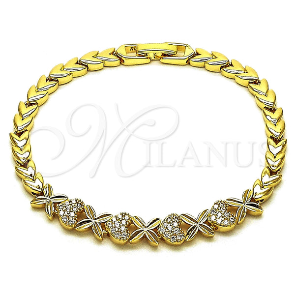 Gold Filled Bracelet — Fancy Bracelet Heart and Hugs and Kisses Design — main product view — SKU 165944 | Oro Laminado brazalete — elegante Bracelet corazón and Hugs and Kisses diseño — SKU 165944