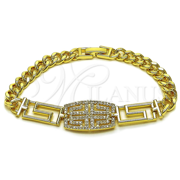 Gold Filled Bracelet — Fancy Bracelet Greek Key and Miami Cuban Design — main product view — SKU 165945 | Oro Laminado brazalete — elegante Bracelet Greek Key and Miami Cuban diseño — SKU 165945