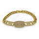 Oro Laminado Fancy Bracelet, Gold Filled Style Greek Key and Miami Cuban Design, with White Micro Pave, Polished, Golden Finish, 03.283.0565.07 (Thickness, 7 Inches Length)