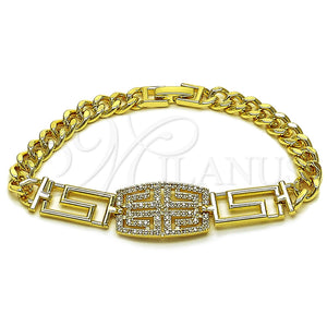 Gold Filled Bracelet — Fancy Bracelet Greek Key and Miami Cuban Design — main product view — SKU 165945 | Oro Laminado brazalete — elegante Bracelet Greek Key and Miami Cuban diseño — SKU 165945