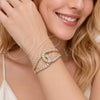 Oro Laminado Fancy Bracelet, Gold Filled Style Baguette Design, with White Cubic Zirconia, Polished, Golden Finish, 03.283.0566.07 (25 MM Thickness, 8 Inches Length)