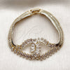 Oro Laminado Fancy Bracelet, Gold Filled Style Baguette Design, with White Cubic Zirconia, Polished, Golden Finish, 03.283.0566.07 (25 MM Thickness, 8 Inches Length)