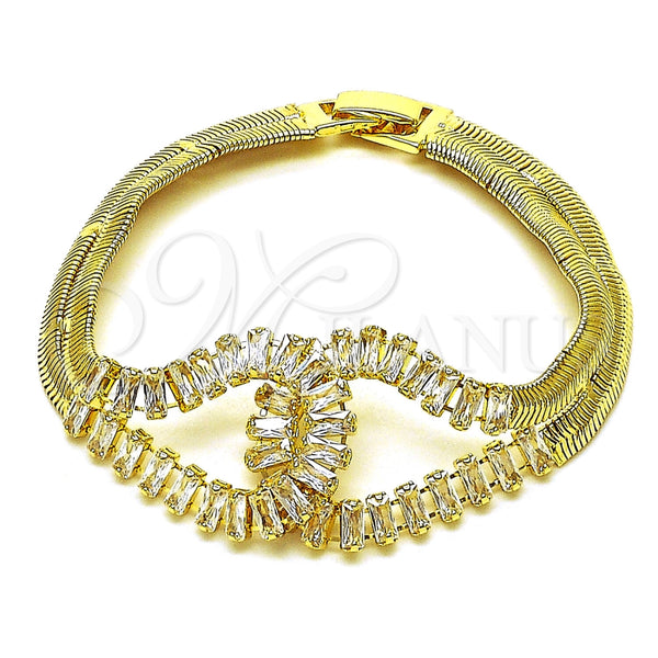 Gold Filled Bracelet — Fancy Bracelet Baguette Design with White Cubic Zirconia — main product view — SKU 165946 | Oro Laminado brazalete — elegante Bracelet Baguette diseño with blanco Cubic Zirconia — SKU 165946
