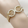 Oro Laminado Fancy Bracelet, Gold Filled Style Nail Design, with White Cubic Zirconia, Polished, Golden Finish, 03.283.0567.07 (Thickness, 7 Inches Length)