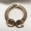 Oro Laminado Fancy Bracelet, Gold Filled Style Nail Design, with White Cubic Zirconia, Polished, Golden Finish, 03.283.0567.07 (Thickness, 7 Inches Length)