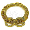Oro Laminado Fancy Bracelet, Gold Filled Style Nail Design, with White Cubic Zirconia, Polished, Golden Finish, 03.283.0567.07 (Thickness, 7 Inches Length)
