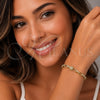Oro Laminado Fancy Bracelet, Gold Filled Style Paperclip Design, with White Micro Pave, Polished, Golden Finish, 03.283.0568.07 (05 MM Thickness, 8 Inches Length)