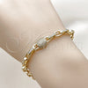 Oro Laminado Fancy Bracelet, Gold Filled Style Paperclip Design, with White Micro Pave, Polished, Golden Finish, 03.283.0568.07 (05 MM Thickness, 8 Inches Length)