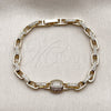 Oro Laminado Fancy Bracelet, Gold Filled Style Paperclip Design, with White Micro Pave, Polished, Golden Finish, 03.283.0568.07 (05 MM Thickness, 8 Inches Length)