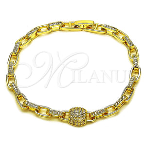 Gold Filled Bracelet — Fancy Bracelet Paperclip Design with White Micro Pave — main product view — SKU 165948 | Oro Laminado brazalete — elegante Bracelet Paperclip diseño with blanco Micro Pave — SKU 165948