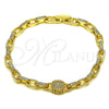 Oro Laminado Fancy Bracelet, Gold Filled Style Paperclip Design, with White Micro Pave, Polished, Golden Finish, 03.283.0568.07 (05 MM Thickness, 8 Inches Length)