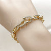 Oro Laminado Fancy Bracelet, Gold Filled Style Horseshoe Design, with White Cubic Zirconia, Polished, Golden Finish, 03.283.0570.07 (Thickness, 8 Inches Length)