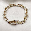 Oro Laminado Fancy Bracelet, Gold Filled Style Horseshoe Design, with White Cubic Zirconia, Polished, Golden Finish, 03.283.0570.07 (Thickness, 8 Inches Length)