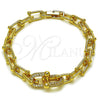 Oro Laminado Fancy Bracelet, Gold Filled Style Horseshoe Design, with White Cubic Zirconia, Polished, Golden Finish, 03.283.0570.07 (Thickness, 8 Inches Length)