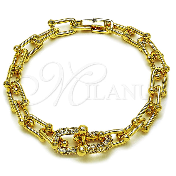 Oro Laminado Fancy Bracelet, Gold Filled Style Horseshoe Design, with White Cubic Zirconia, Polished, Golden Finish, 03.283.0570.07 (Thickness, 8 Inches Length)