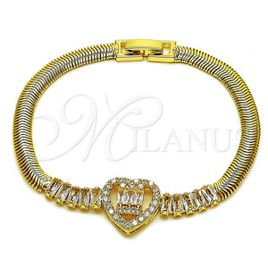 Gold Filled Bracelet — Fancy Bracelet Heart and Baguette Design with White — main product view — SKU 165951 | Oro Laminado brazalete — elegante Bracelet corazón and Baguette diseño with blanco — SKU 165951
