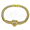 Oro Laminado Fancy Bracelet, Gold Filled Style Heart and Baguette Design, with White Cubic Zirconia, Polished, Golden Finish, 03.283.0571.07 (05 MM Thickness, 8 Inches Length)