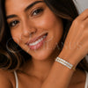 Oro Laminado Fancy Bracelet, Gold Filled Style Miami Cuban Design, with White Cubic Zirconia, Polished, Golden Finish, 03.283.0572.07 (05 MM Thickness, 8 Inches Length)