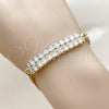 Oro Laminado Fancy Bracelet, Gold Filled Style Miami Cuban Design, with White Cubic Zirconia, Polished, Golden Finish, 03.283.0572.07 (05 MM Thickness, 8 Inches Length)