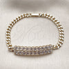 Oro Laminado Fancy Bracelet, Gold Filled Style Miami Cuban Design, with White Cubic Zirconia, Polished, Golden Finish, 03.283.0572.07 (05 MM Thickness, 8 Inches Length)
