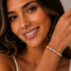 Oro Laminado Fancy Bracelet, Gold Filled Style Miami Cuban and Ball Design, with White Cubic Zirconia, Polished, Golden Finish, 03.283.0573.07 (05 MM Thickness, 8 Inches Length)