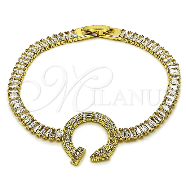 Gold Filled Bracelet — Fancy Bracelet Nail and Baguette Design with White — main product view — SKU 165954 | Oro Laminado brazalete — elegante Bracelet Nail and Baguette diseño with blanco — SKU 165954