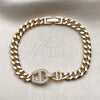 Oro Laminado Fancy Bracelet, Gold Filled Style Puff Mariner Design, with White Micro Pave, Polished, Golden Finish, 03.283.0576.07 (Thickness, 8 Inches Length)