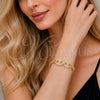Oro Laminado Fancy Bracelet, Gold Filled Style Puff Mariner and Miami Cuban Design, with White Micro Pave, Polished, Golden Finish, 03.283.0578.07 (Thickness, 8 Inches Length)