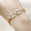 Oro Laminado Fancy Bracelet, Gold Filled Style Puff Mariner and Miami Cuban Design, with White Micro Pave, Polished, Golden Finish, 03.283.0578.07 (Thickness, 8 Inches Length)