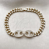 Oro Laminado Fancy Bracelet, Gold Filled Style Puff Mariner and Miami Cuban Design, with White Micro Pave, Polished, Golden Finish, 03.283.0578.07 (Thickness, 8 Inches Length)