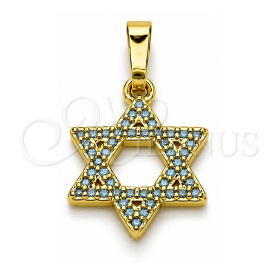 Oro Laminado Religious Pendant, Gold Filled Style Star of David and Judaica Design, with White Micro Pave, Polished, Golden Finish, 05.459.0030